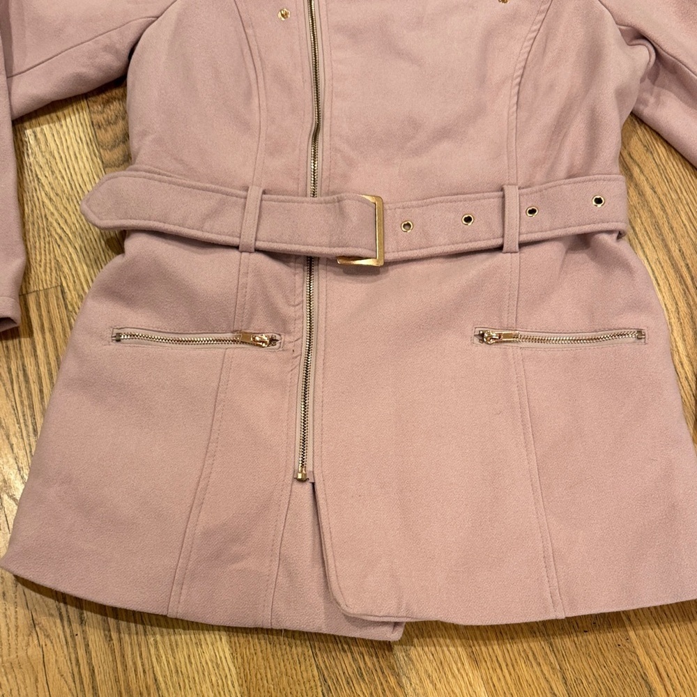 Y2K Charlotte Russe Pink Belted Trench Coat Small - Picture 6 of 9